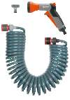 Комплект: Шланг спиральный 10 м для террас с фитингами для подключения и наконечником для полива